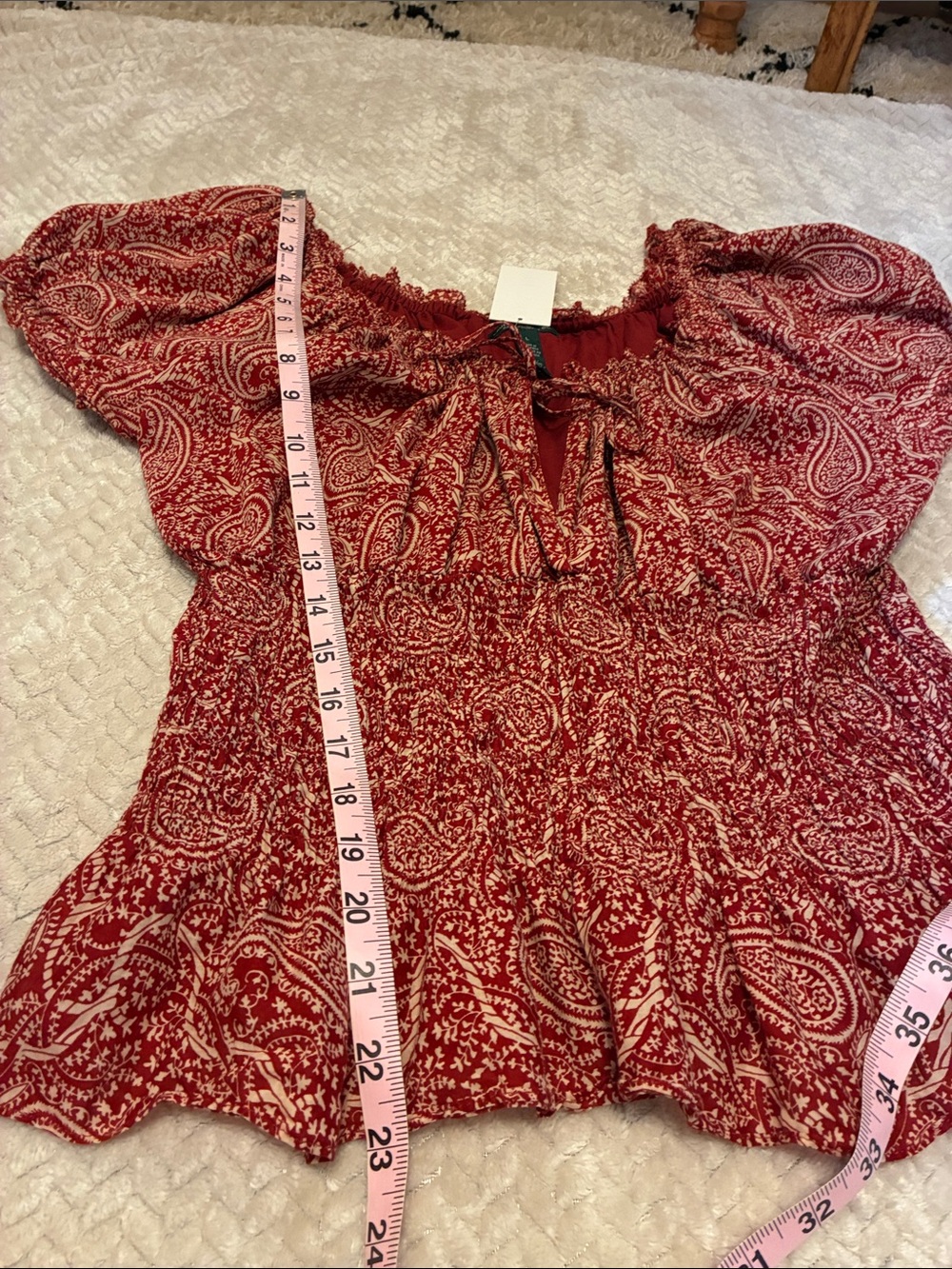 Ralph Lauren Red Paisley Smocked Peasant Top - Picture 9 of 11